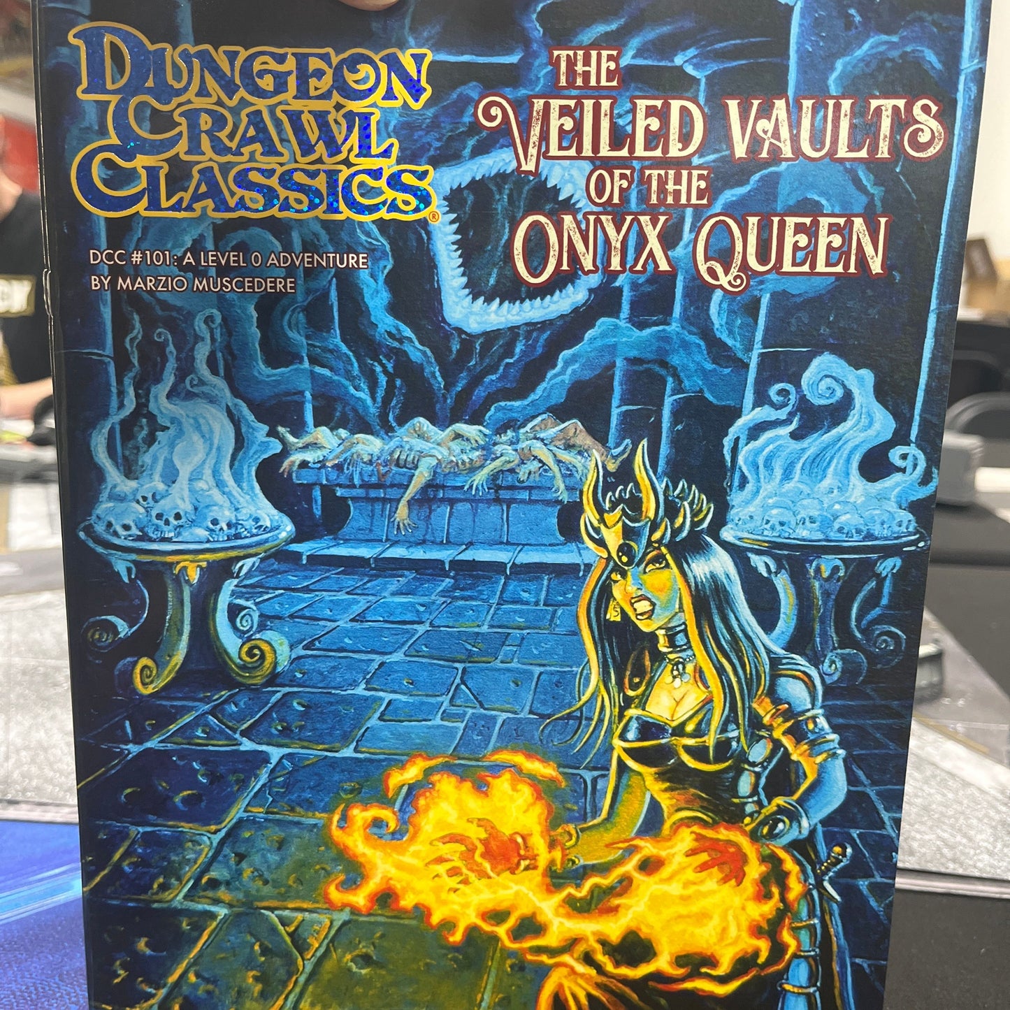 DCC #101 The Veiled Vaults of the Onyx Queen RPG book by Goodman Games, featuring detailed cover art and title text.