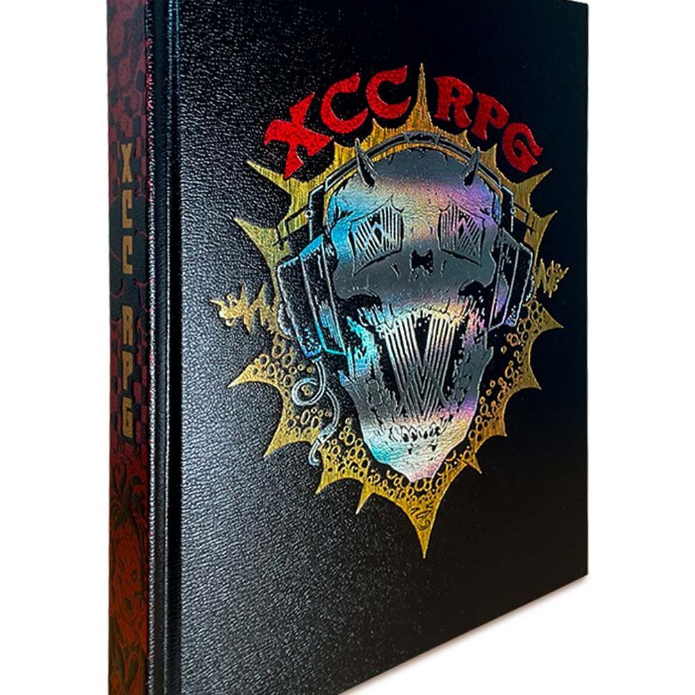 Xcrawl Classics Core Rulebook DJ Skull Edition RPG book by Goodman Games, featuring detailed cover art and printed pages inside.