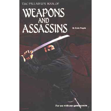 Studio 2 Publishing Palladium Book of Weapons and Assassins RPG book with detailed pages and cover design.