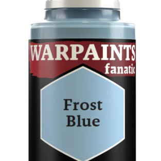 The Army Painter Warpaints Fanatic Frost Blue acrylic paint in 18ml bottle, showing the blue liquid inside the transparent container.
