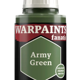 Army Painter Warpaints Fanatic Army Green acrylic paint in 18ml bottle, featuring a vibrant military green color for miniature models.