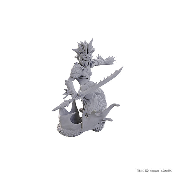 Unpainted D&D Nolzur's Marvelous Miniatures Wizkids Merfolk Scout miniature with detailed aquatic features and scouting gear.