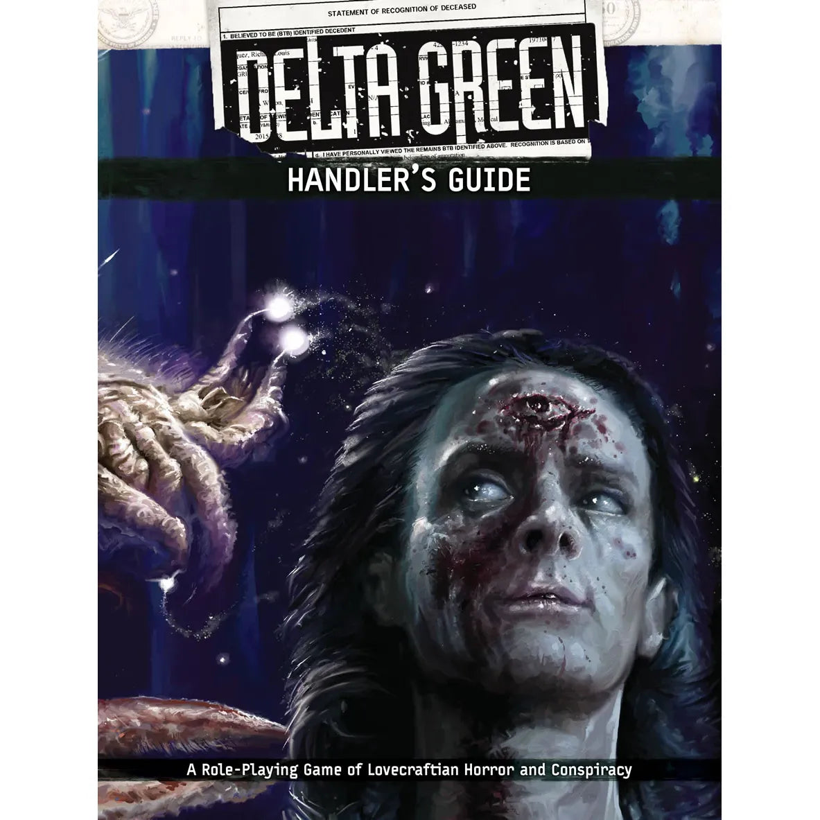 Delta Green RPG Handler's Guide book by Studio 2 Publishing, featuring cover art with dark, mysterious design and game-related imagery.