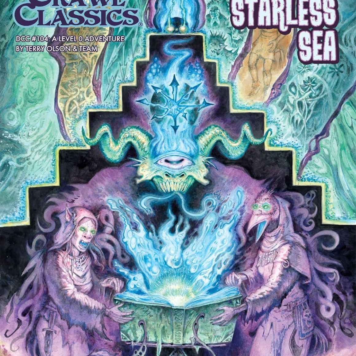 Return to the Starless Sea DCC RPG #104 book by Goodman Games, featuring a fantasy-themed cover with mystical illustrations.
