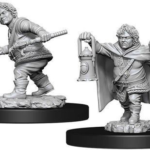 Unpainted D&D Nolzur's Marvelous Miniature of a male halfling rogue from Wizkids, ready for painting and tabletop gaming.