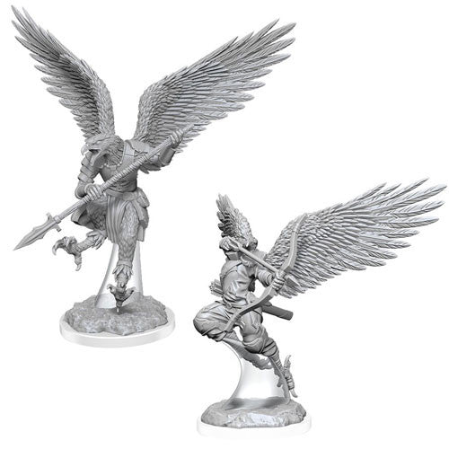 Unpainted D&D Nolzur's Marvelous Miniatures Wizkids Aarakocra Fighter miniature on a white background.