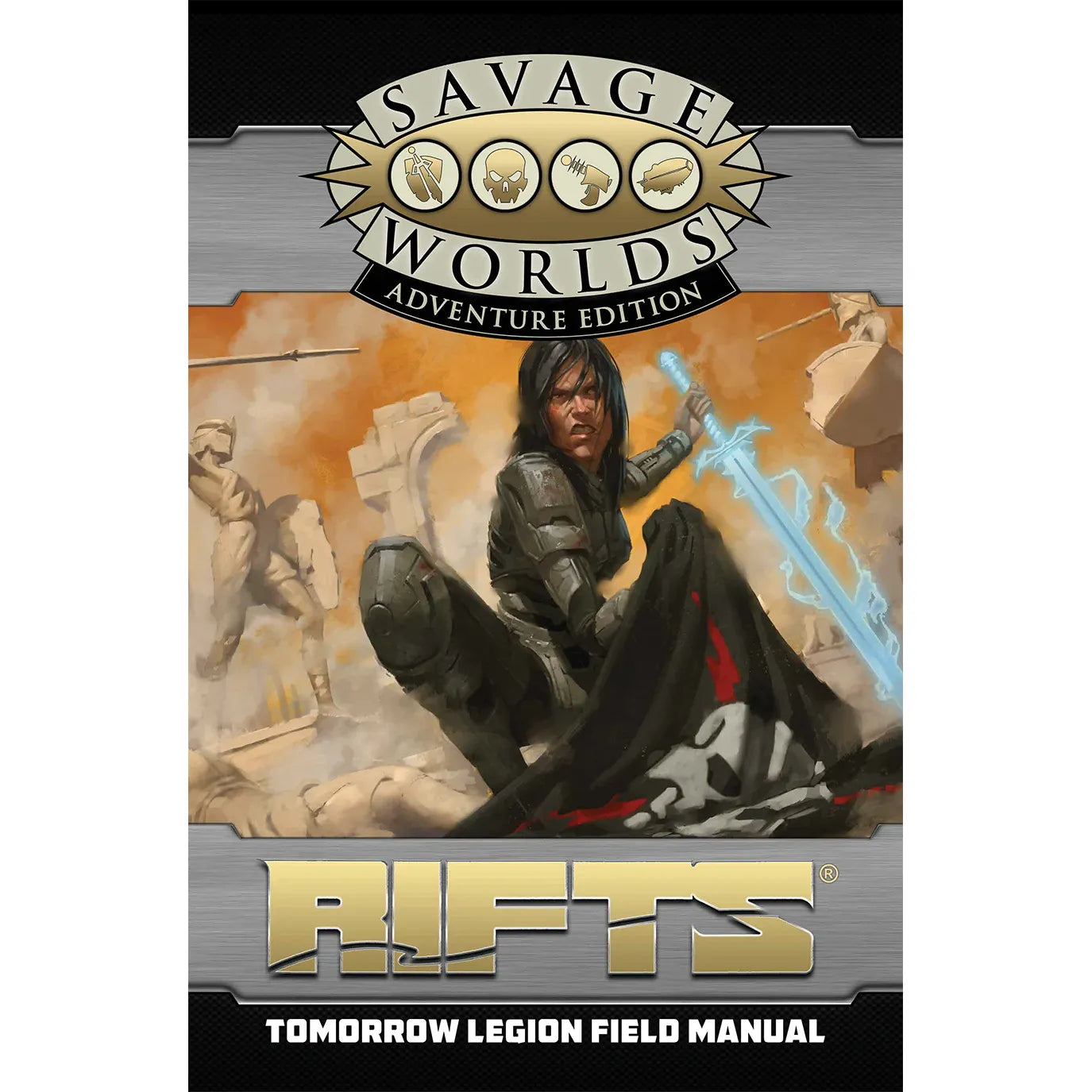 Savage Worlds Tomorrow Legion Field Manual RPG book by Studio 2 Publishing with cover art and detailed pages visible.