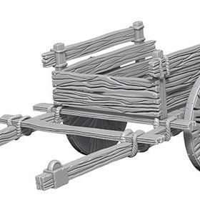 Unpainted Pathfinder Deepcuts miniatures W04 2-wheel cart from Wizkids, detailed unpainted miniature for tabletop gaming.
