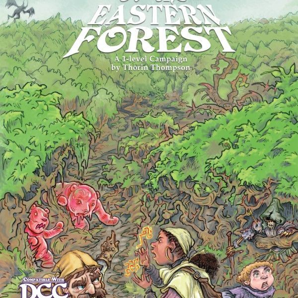 Cover image of "Blight of the Eastern Forest" DCC RPG book by Goodman Games, featuring fantasy forest artwork and title text.