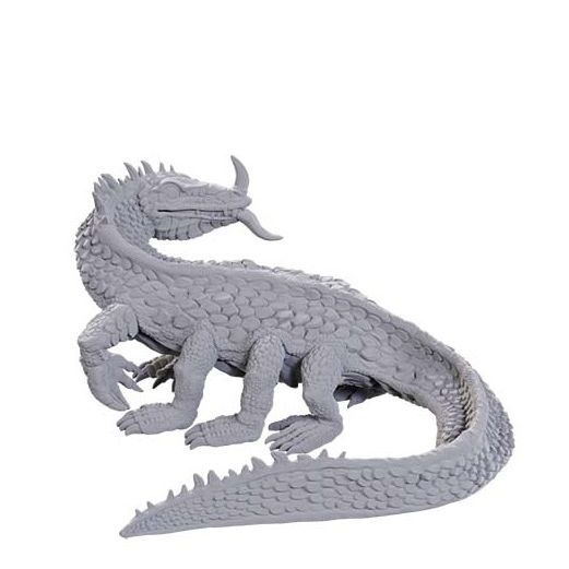 Unpainted plastic miniature of a classic basilisk for D&D, Wizkids Nolzur's Marvelous Unpainted Miniatures series, detailed creature figure.