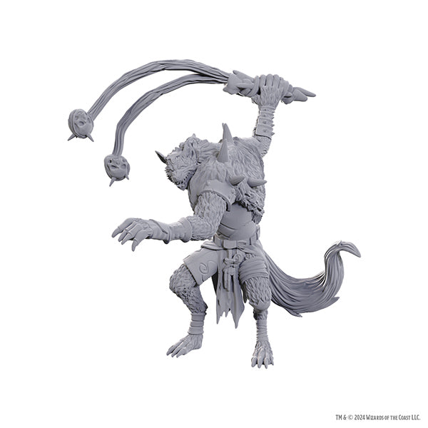 Unpainted D&D Nolzur's Marvelous Miniature of a Flind Trapper by Wizkids, detailed fantasy tabletop gaming figure.
