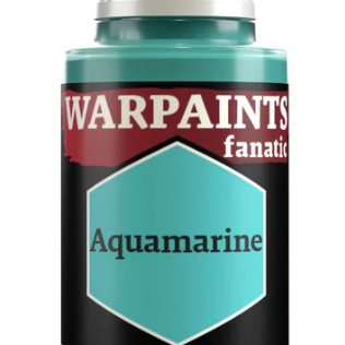 The Army Painter Warpaints Fanatic acrylic paint in Aquamarine, 18ml bottle, with vibrant blue-green color visible in the image.
