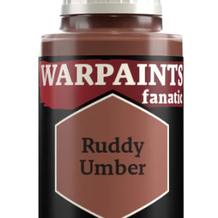 The Army Painter Warpaints Fanatic acrylic paint in Ruddy Umber, 18ml bottle, with label visible and paint cap on.