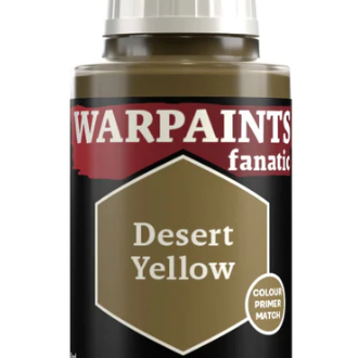 The Army Painter Warpaints Fanatic Desert Yellow acrylic paint in an 18ml bottle, suitable for miniature and model painting.