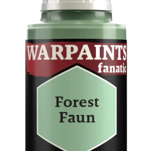 Bottle of The Army Painter Warpaints Fanatic Forest Faun acrylic paint, 18ml, with forest green color and paint cap visible.