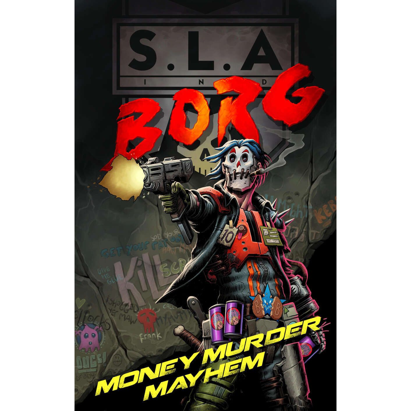 Open SLA: Borg Mork Borg RPG book by Studio 2 Publishing showing dark, gritty fantasy artwork and detailed interior pages.