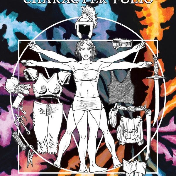 Open DCC Digest Sized Character Folio RPG book by Goodman Games with illustrated character sheets on the cover.