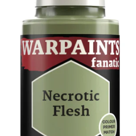 A bottle of The Army Painter Necrotic Flesh acrylic paint, 18ml, featuring a dark, skin-like color for miniatures.