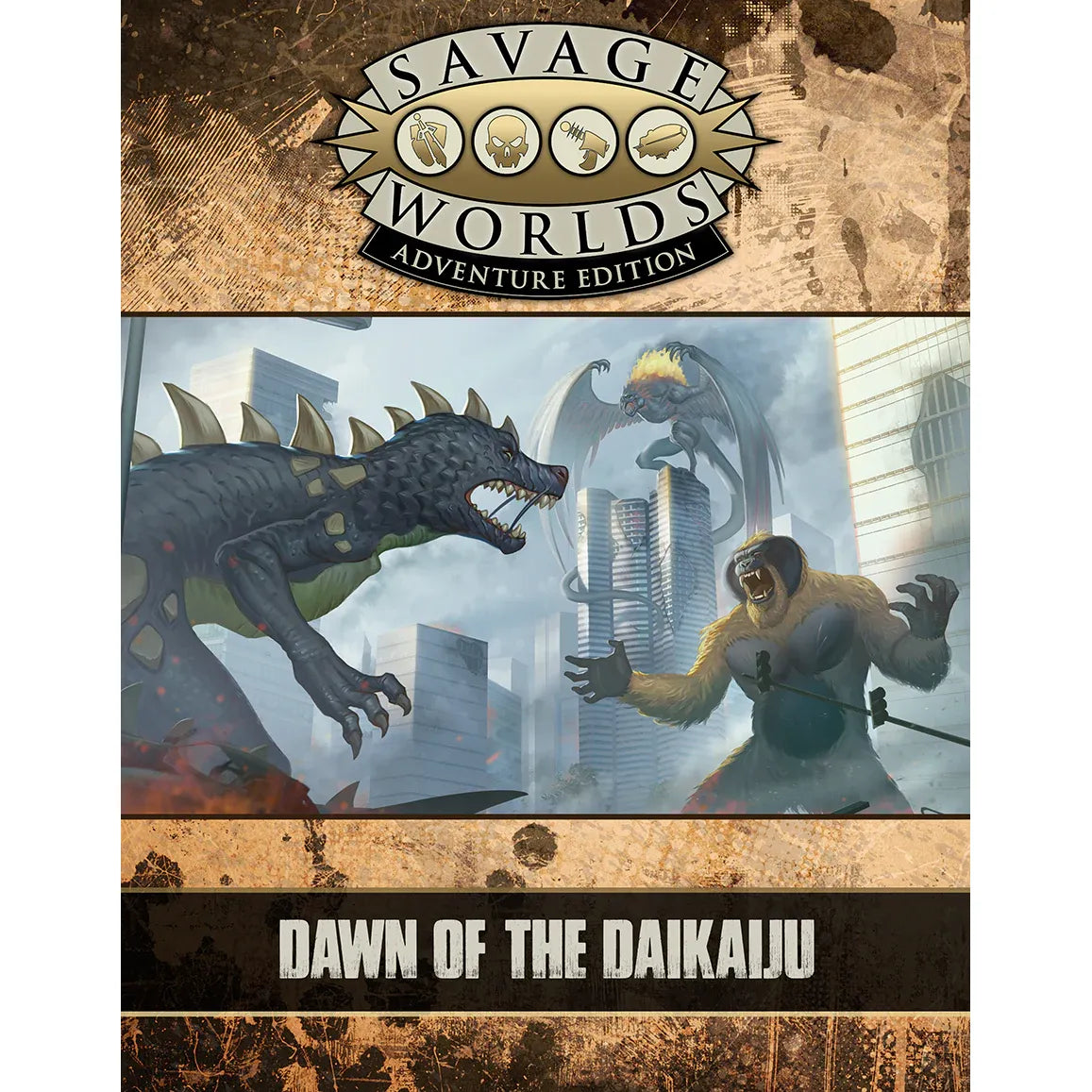 Studio 2 Publishing Grand Adventures: Dawn of the Daikaiju RPG book with colorful cover art and detailed illustrations.
