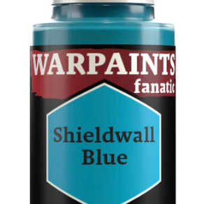 The Army Painter Warpaints Fanatic acrylic paint in Shieldwall Blue, 18ml bottle, showing the vibrant blue color and paint label.