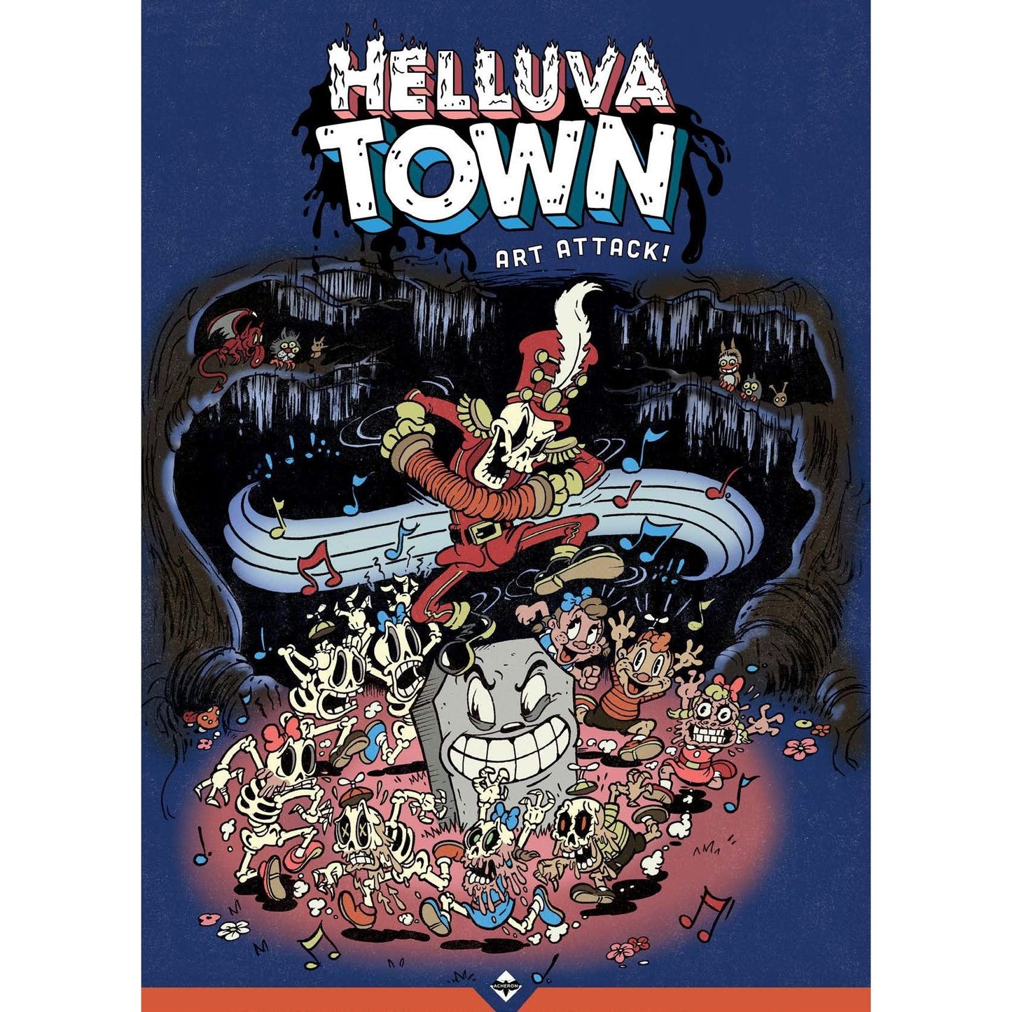Helluva Town cartoon gangster RPG book by Studio 2 Publishing featuring colorful cover art and comic-style illustrations.