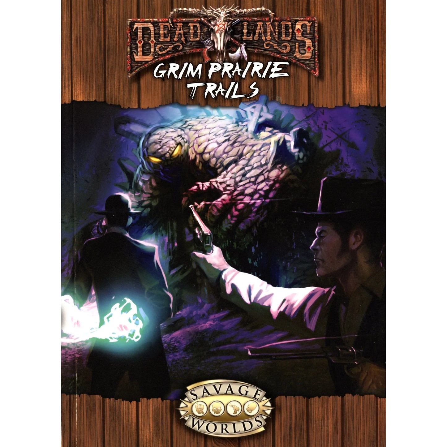 Deadlands Reloaded Grim Prairie Trails RPG book by Studio 2 Publishing, featuring Western-themed illustrations and detailed game content.