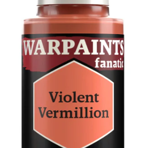 The Army Painter Warpaints Fanatic acrylic paint bottle labeled Violent Vermilion, 18ml, with a bright red-orange color.