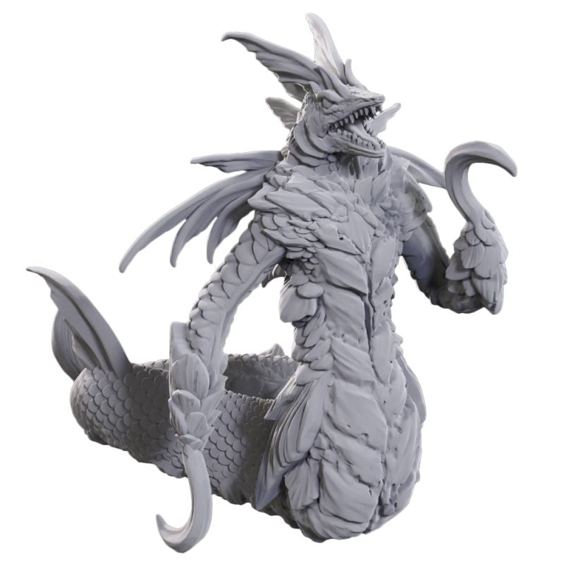 Unpainted D&D Nolzur's Marvelous Miniatures W24 Wastrilith by Wizkids, detailed unpainted fantasy creature miniature on a white background.