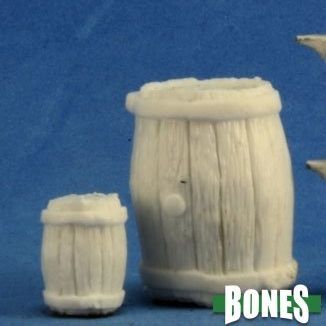 Reaper Miniatures Reaper: Barrels set featuring large and small painted barrels for tabletop gaming accessories