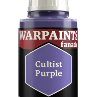 The Army Painter Warpaints Fanatic Cultist Purple acrylic paint in 18ml bottle, showing the purple paint inside the open bottle.