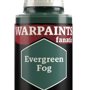 The Army Painter Warpaints Fanatic Evergreen Fog acrylic paint in an 18ml bottle, showing the vibrant green color.