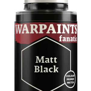 The Army Painter Warpaints Fanatic acrylic paint in matte black, 18ml bottle with black cap and label showing product details.