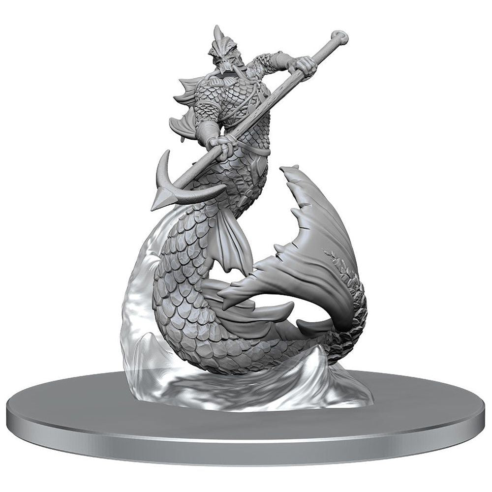 Unpainted Merrow miniature from Wizkids D&D Nolzur's Marvelous Unpainted Miniatures series, showing detailed sea creature figure.