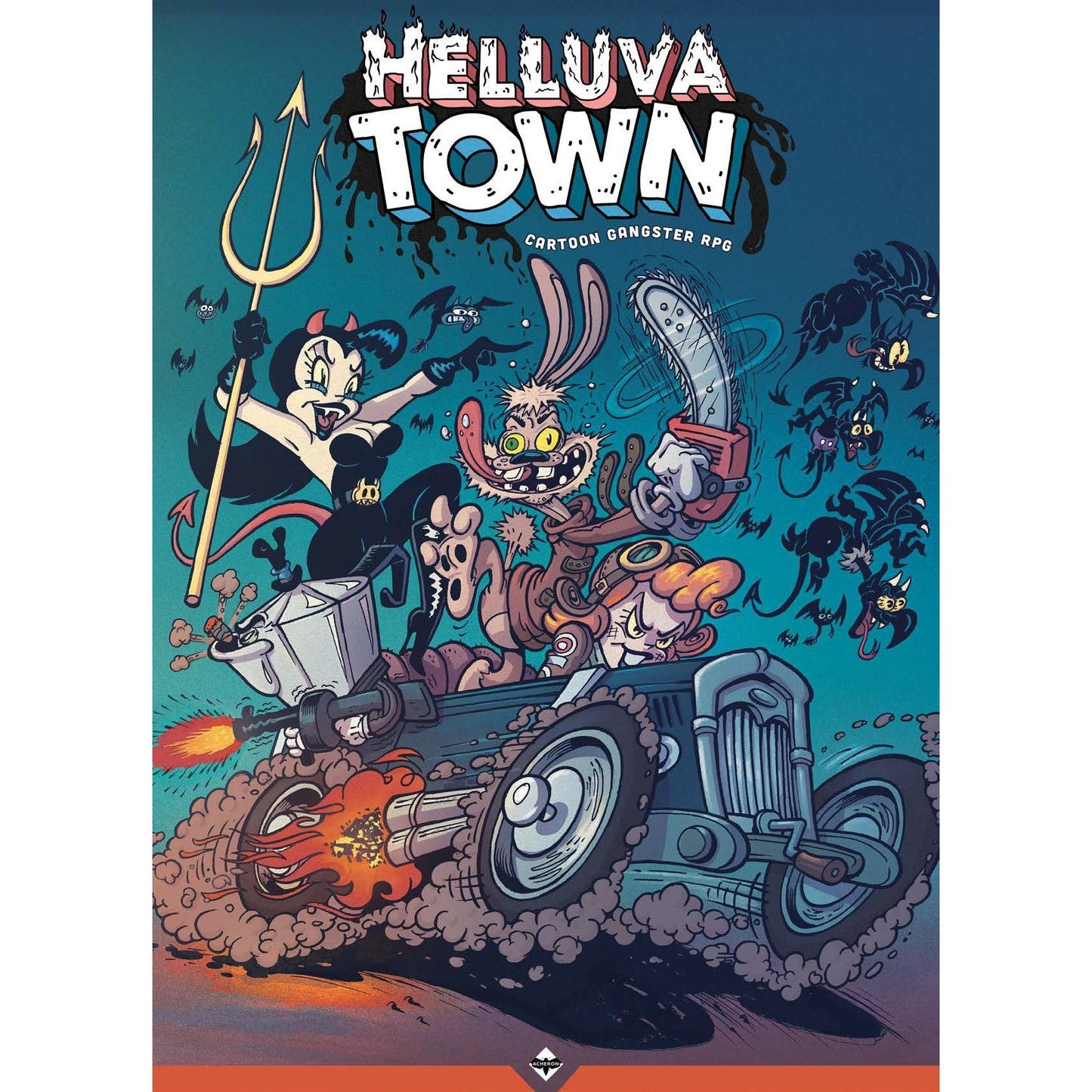 Helluva Town Cartoon Gangster RPG book by Studio 2 Publishing featuring colorful illustrated cover art.