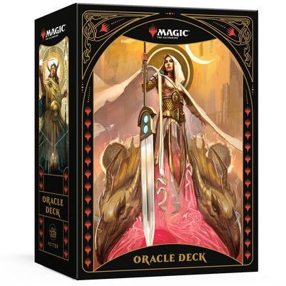 Open Magic: The Gathering Oracle Deck book by Penguin Random House with colorful illustrated pages and card descriptions inside.