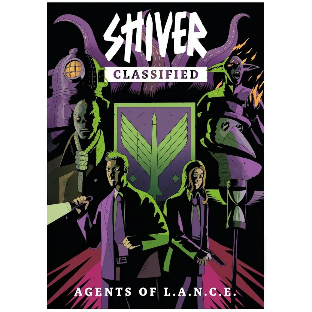 Cover of the SHIVER Classified: Agents of L.A.N.C.E RPG book by Studio 2 Publishing, featuring dark, detailed artwork on the front.