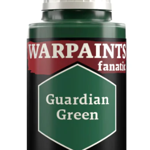 The Army Painter Warpaints Fanatic Guardian Green acrylic paint in 18ml bottle, shown with the label and cap visible.
