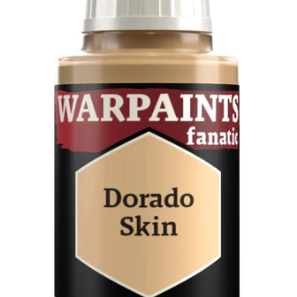 The Army Painter Warpaints Fanatic acrylic paint in Dorado Skin color, 18ml bottle, with vibrant gold-toned paint visible.