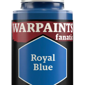 The Army Painter Warpaints Fanatic acrylic paint in Royal Blue, 18ml bottle, with a close-up of the vibrant blue paint inside.