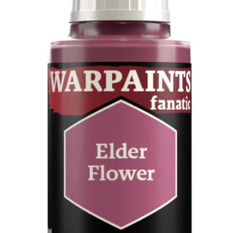 The Army Painter Warpaints Fanatic Elder Flower acrylic paint in 18ml bottle, with vibrant purple and green hues visible.