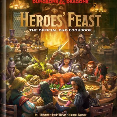 Heroes' Feast D&D cookbook by Penguin Random House, featuring a colorful cover with fantasy-inspired artwork and culinary themes.