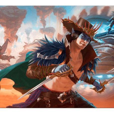 6-foot Playmat from Outlaws of Thunder Junction by Ultra Pro International, featuring colorful wildlife and desert scenes.