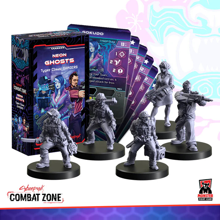 Neon Ghosts Tyger Claws Gangers figure from Combat Zone: Neon Ghosts by Monster Fight Club, featuring cyberpunk-inspired character design.