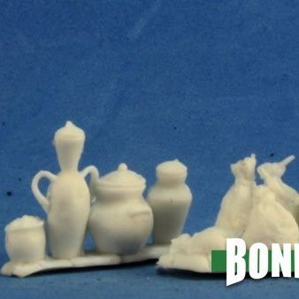 Reaper Miniatures Reaper Bags and Jars set with detailed miniature containers and packaging for tabletop gaming accessories.