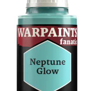 The Army Painter Warpaints Fanatic acrylic paint in Neptune Glow, 18ml, shown in a small bottle with vibrant blue-green color.