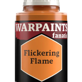 The Army Painter Warpaints Fanatic acrylic paint in Flickering Flame, 18ml, showing the vibrant orange and red paint in a small bottle.