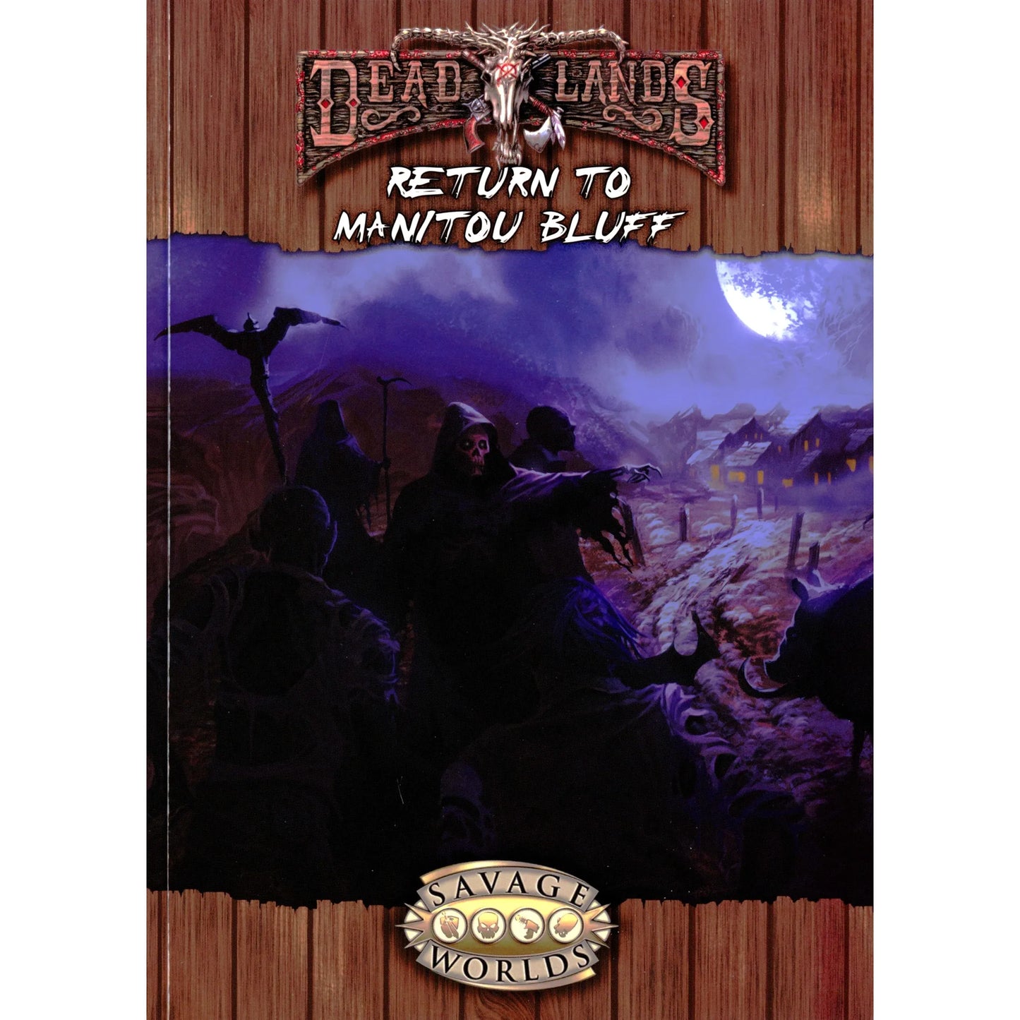 Studio 2 Publishing Deadlands Reloaded book featuring cover art for Return to Manitou Bluff RPG adventure module.