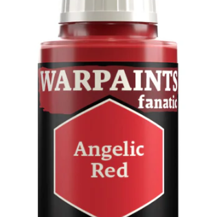 The Army Painter Warpaints Fanatic acrylic paint bottle in Angelic Red, 18ml, with a red cap and label displaying product details.