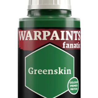 The Army Painter Warpaint Fanatic Greenskin acrylic paint bottle, 18ml, with green paint visible in the container.