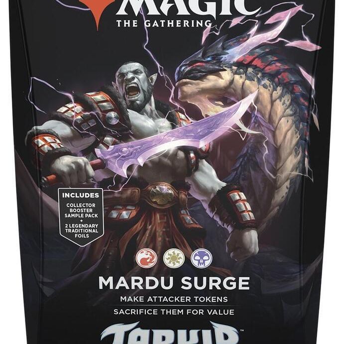 MTG Tarkir Commander Decks by Wizards of the Coast, featuring colorful fantasy art and various Magic: The Gathering cards